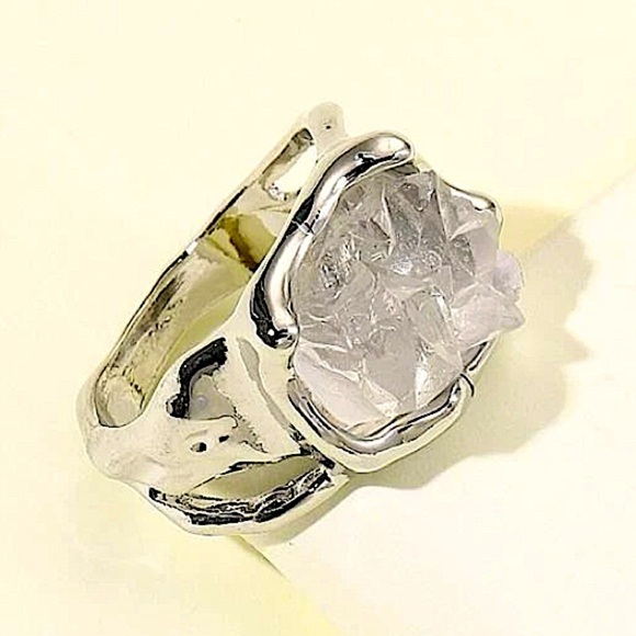 STERLING SILVER IRREGULAR CRYSTAL STONE RING - Picture 6 of 9